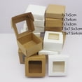 thumbnail image 2 of wholesale 10 pcs white and leather window box 7X7x3/4/5cm paper packaging box, leather paper gift candy wedding gift box 7.5x7.5x3cm kraft window 10box, 2 of 6