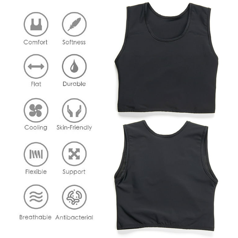 Compression Chest Binder Sports Bras for Womens Tomboy FTM Transgender Slim  Short Bustier Corset Crop Top Vest (Color : Black, Size : X-Large)
