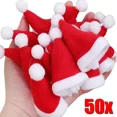 thumbnail image 2 of 50/1 piezas Mini gorro de Papá Noel de tela no tejida, tapas de piruletas, cubiertas para botellas de vino de Navidad, soporte para botellas de Navidad, decoraciones para mesas y cenas, 2 of 5