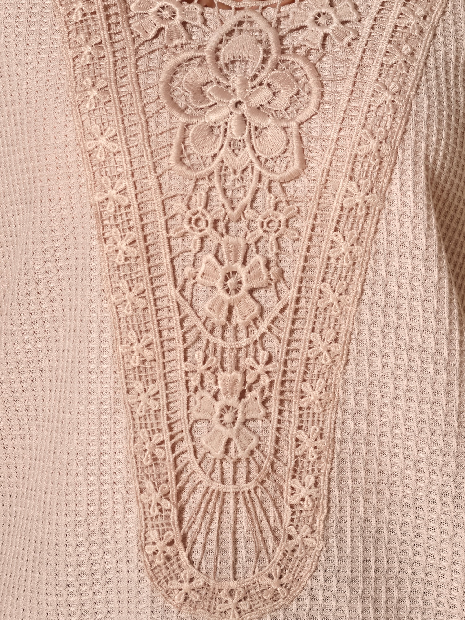 DARING DIVA Women's Casual Short Sleeve Lace Trim Round Neck Top S Beige