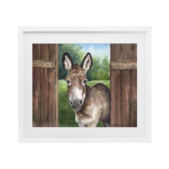Stupell Industries Cottage Donkey in Wooden Gate White Framed Print Under Glass, 16 x 13, by George Dyachenko