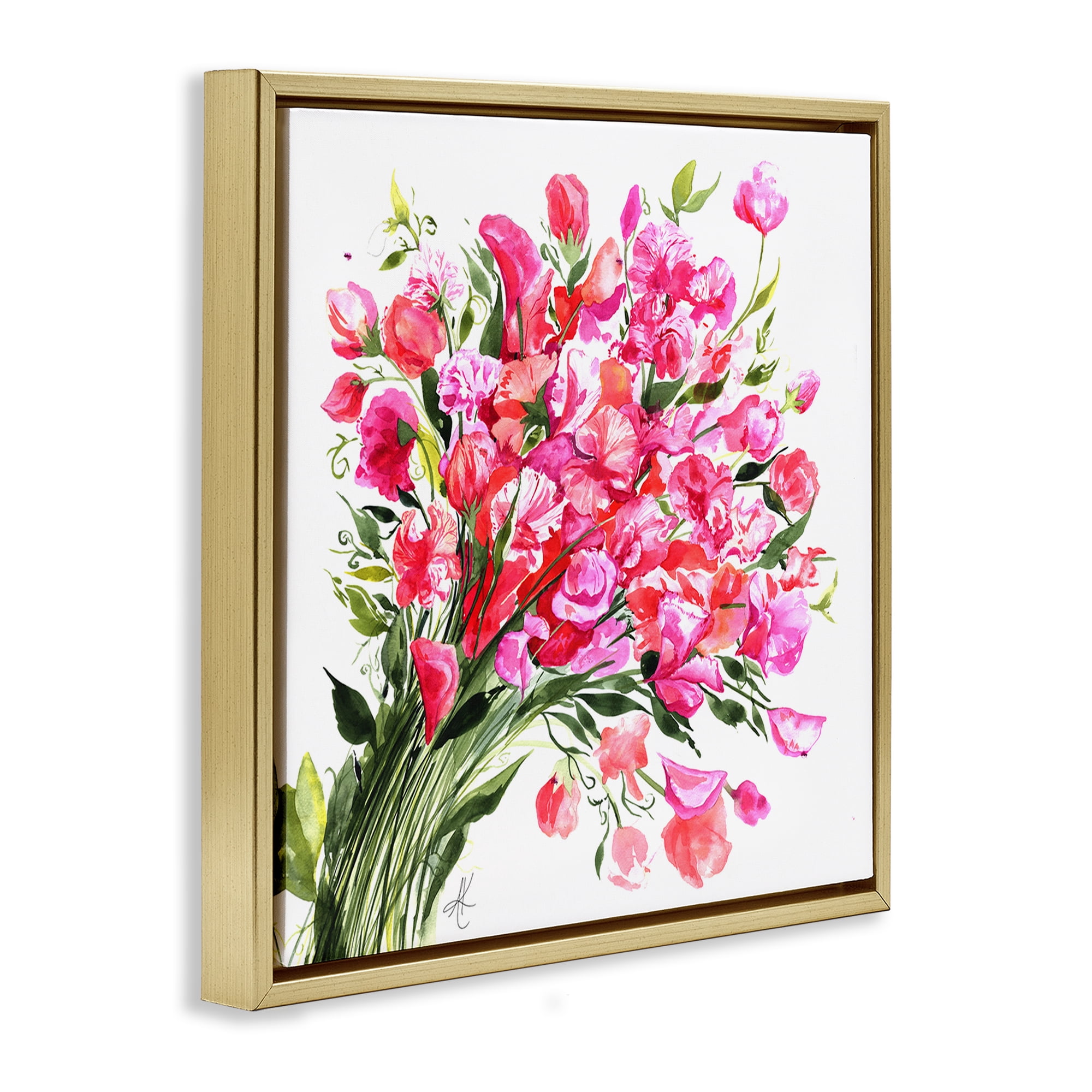Stupell Industries Sweet Pea Bouquet Botanical & Floral Painting Gold Floater Framed Art Print Wall Art, 25 x 25