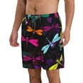 thumbnail image 2 of Kll Colorful Dragonflies Men'S Casual Summer Beach Shorts Hawaiian Shorts With Pockets-Small, 2 of 9