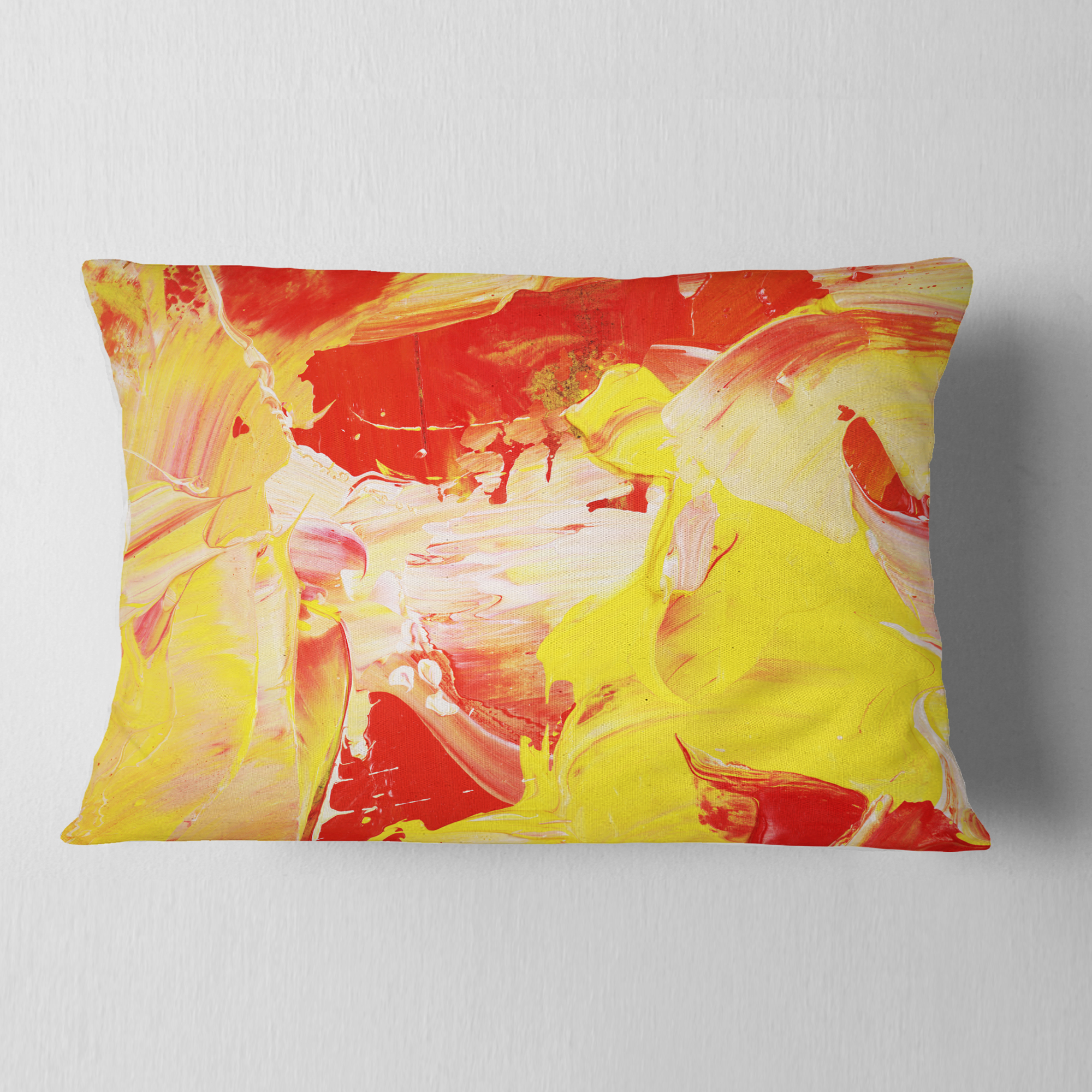 Designart Yellow and Red Abstract Art - Abstract Throw Pillow - 12x20