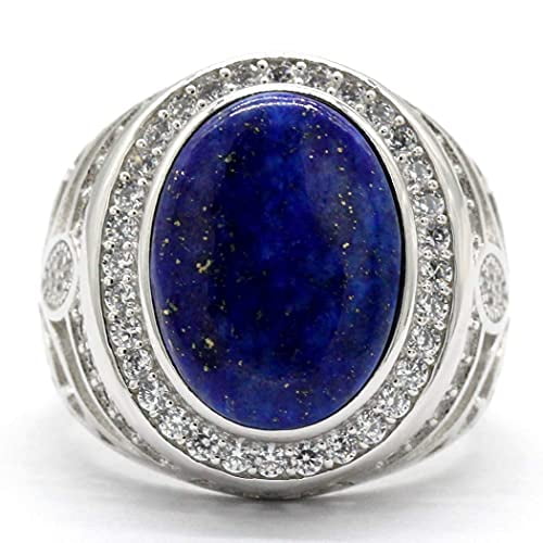 Lapis Lazuli Stone Ring for Men Silver Blue Stone Set Cubic