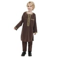 thumbnail image 1 of Fgnfyis Costume de Robe à Manches Longues Rondes pour Garçons Musulmans Costume Musulman pour Adolescents Garçons Robe Brodée Costume pour Enfants Arabes Tenues pour Garçons Marron 150, 1 of 6