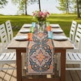 thumbnail image 3 of Pink Orange Blue Short Table Runner 60 Inches Long,Ethnic Middle Century Geometric Art Cotton Linen Table Runners Dresser Scarves,Tabletop Scarf Furniture Cover for Home Dinner Party Decor 13"x60", 3 of 8