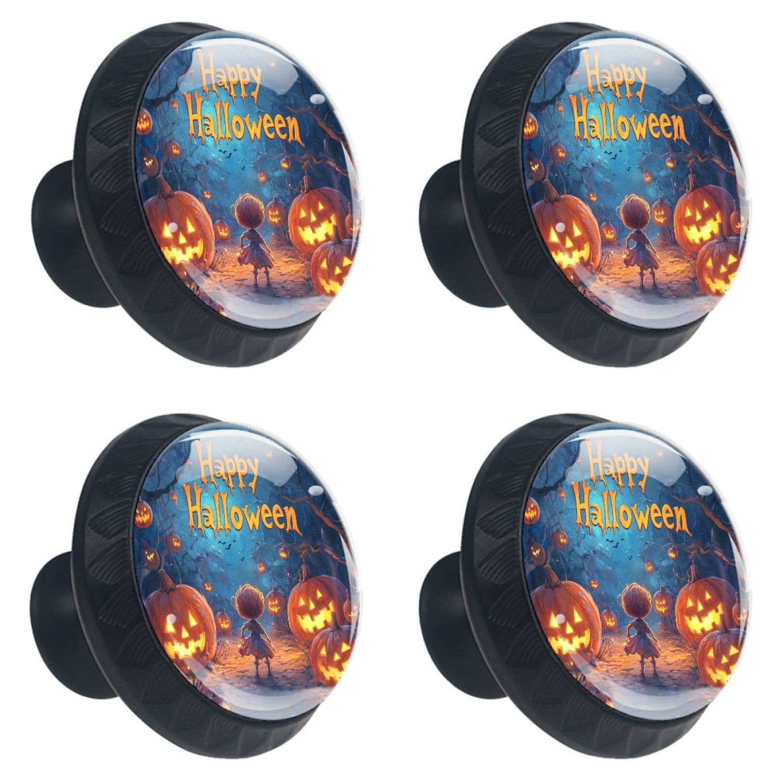 4 Pcs Happy Halloween Knobs for Kitchen Cabinet Cupboard Dresser Bookcase Drawer Pulls Handles Round Home Decor