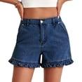 thumbnail image 2 of UDAUDU Womens Denim Shorts High Waisted Summer Ruffle Shorts Casual Cute Cotton Outdoor Short Jeans with Pockets Dark Blue M, 2 of 4