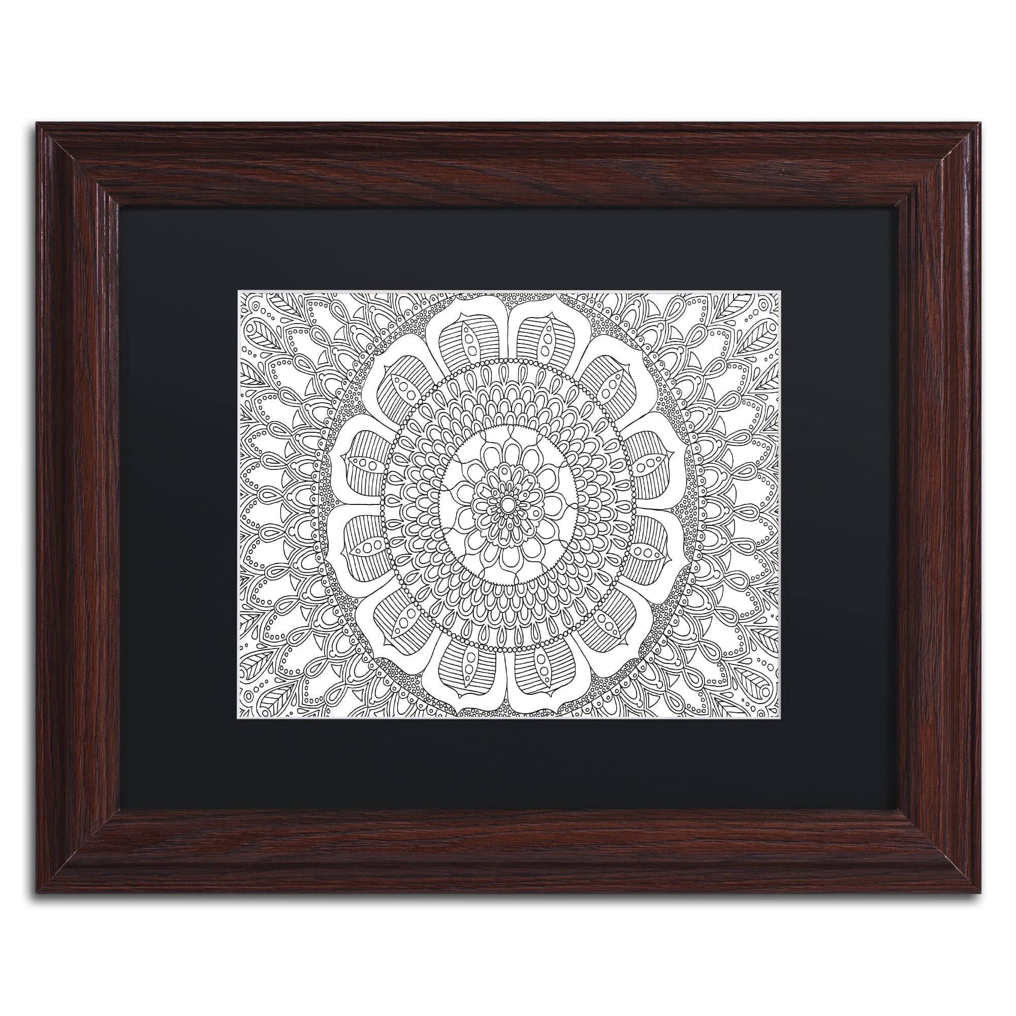 Trademark Fine Art "Flower Mandala" Canvas Art by Hello Angel, Black Matte, Wood Frame