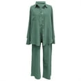 thumbnail image 4 of Baqcunre Cotton Linen Outfits Dressy Business Work Suits Streetwear Button Down Tops and Pants Suit,Size L,Two Piece Sets for Women,Outfits for Women,Lounge Sets for Women,Womens Pajama Sets,,Green, 4 of 6