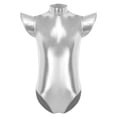 thumbnail image 3 of Hansber Girls Gymnastics Leotard Metallic Shiny Flying Sleeve Mock Neck Dance Bodysuit One Piece Tumbling Outfit Silver 12, 3 of 7