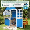 thumbnail image 5 of ANPOO Outdoor Wooden Kids Playhouse, Large Play House with Bench/Table/Kitchen/Flower Pot Holders/Toys, Outdoor Play Toy Gift for Ages 3+, 5 of 7