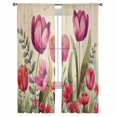 thumbnail image 7 of Sheer Curtains 108 inches Long, Red and Pink Tulip Watercolor Floral Retro Linen Light Filtering Sheer Window Curtains Rod Pocket Voile Drapes for Bedroom Living Room, 52"W x 108"L 2 Panels, 7 of 7