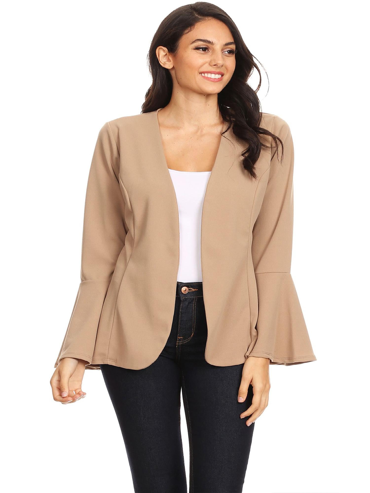 FashionJOA Women's Casual Solid Loose Bell Sleeve Draped Front Blazer