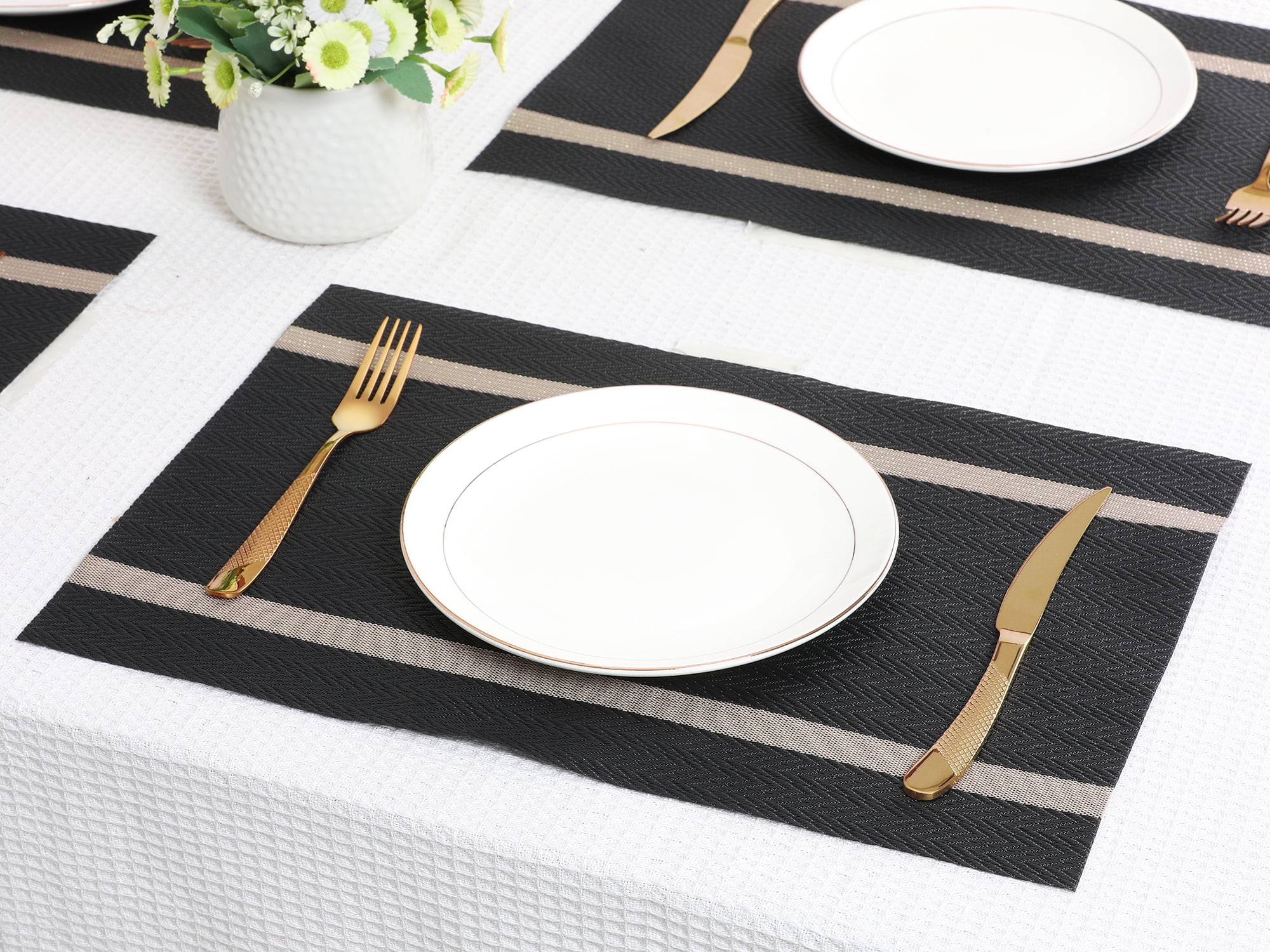 Unique Bargains Set of 8 Vinyl Placemats for Kitchen Washable Table Placemats Black