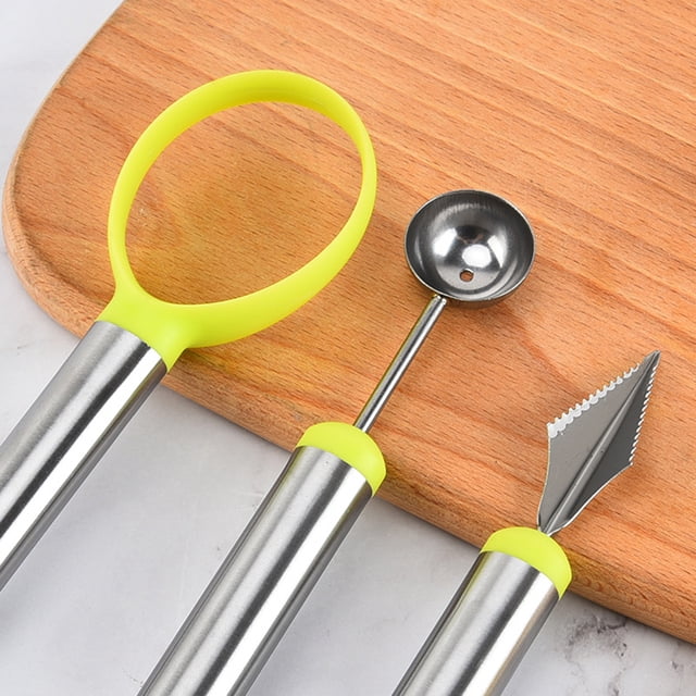 Neinkie 3Pcs/Set Melon Baller Scoop Set,Professional 3 In 1 Stainless Steel Watermelon Cutter Fruit Carving Tools Set,Fruit Scooper Seed Remover