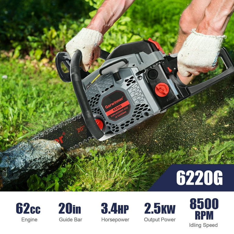 Garwinner 20 inch Gas Power Chainsaw 6220G, 62CC 2-Stroke