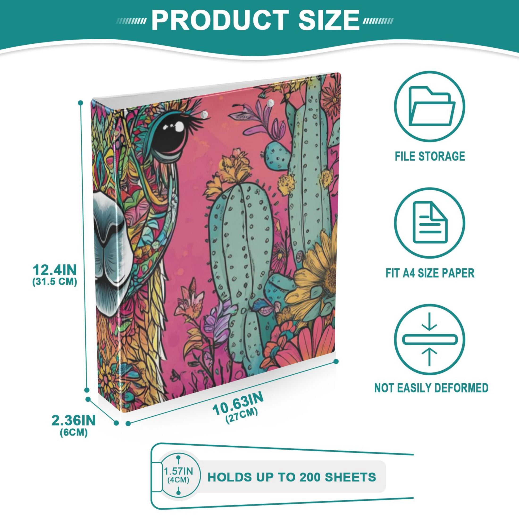 Llama Flowers 3 Ring Binders 1.5 inch Hardcover File Folders with Interior Pockets A4 Size Organizer for School Office Hospital