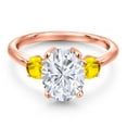 thumbnail image 3 of Gem Stone King 18K Rose Gold Plated Silver Yellow Sapphire Ring Set with Moissanite (3.72 Cttw), 3 of 7