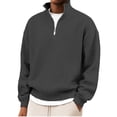thumbnail image 3 of Mens Waffle Knit Sweatshirts Quarter Zip Trendy Stand Collar Oversized Sweaters Casual Long Sleeve Stylish Tops Outdoor (XL, Dark Gray#C), 3 of 6