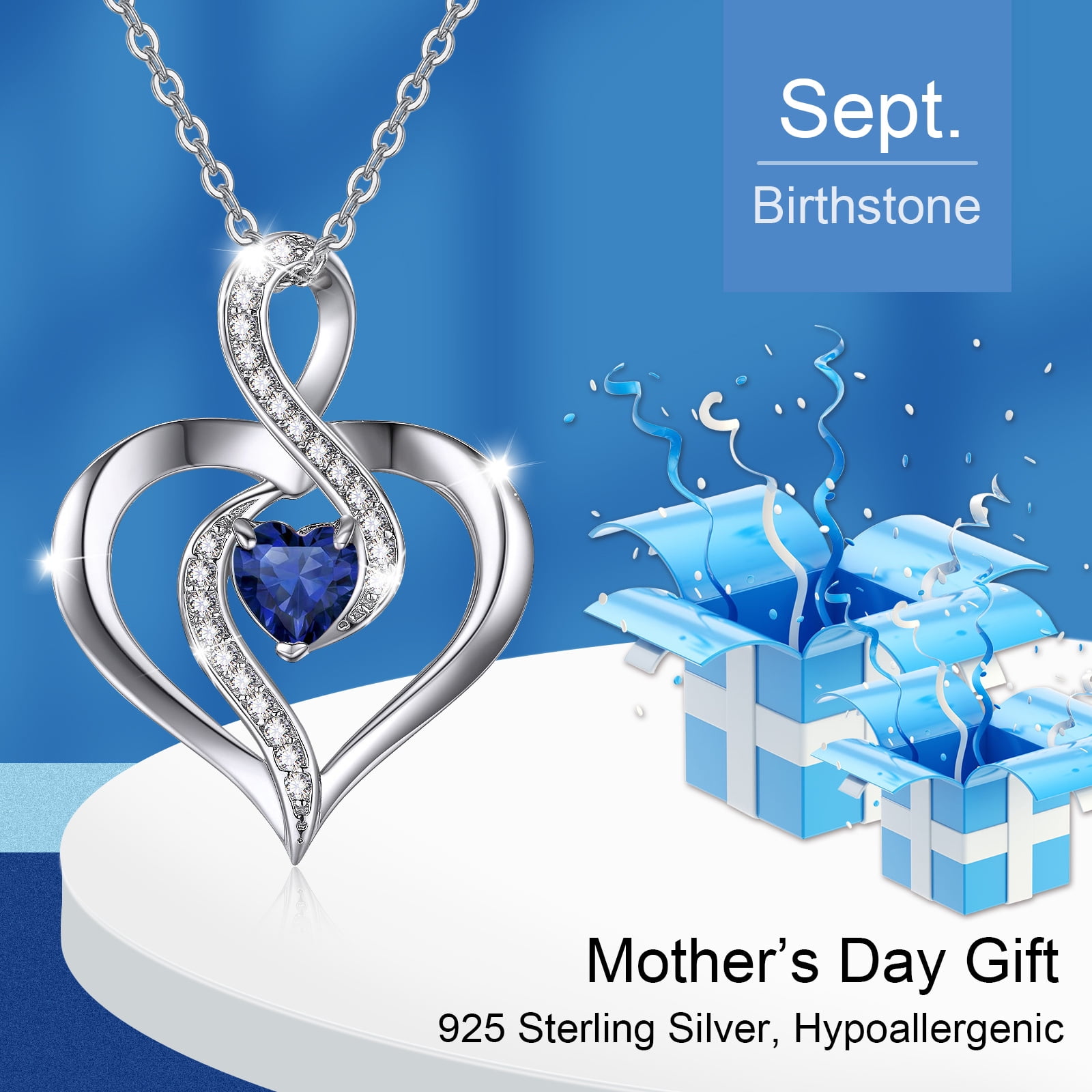 Coachuhhar Heart Necklace 925 Sterling Silver Infinity Birthstone Necklace Love Heart Pendant Necklace Jewelry Birthday Gift for Women