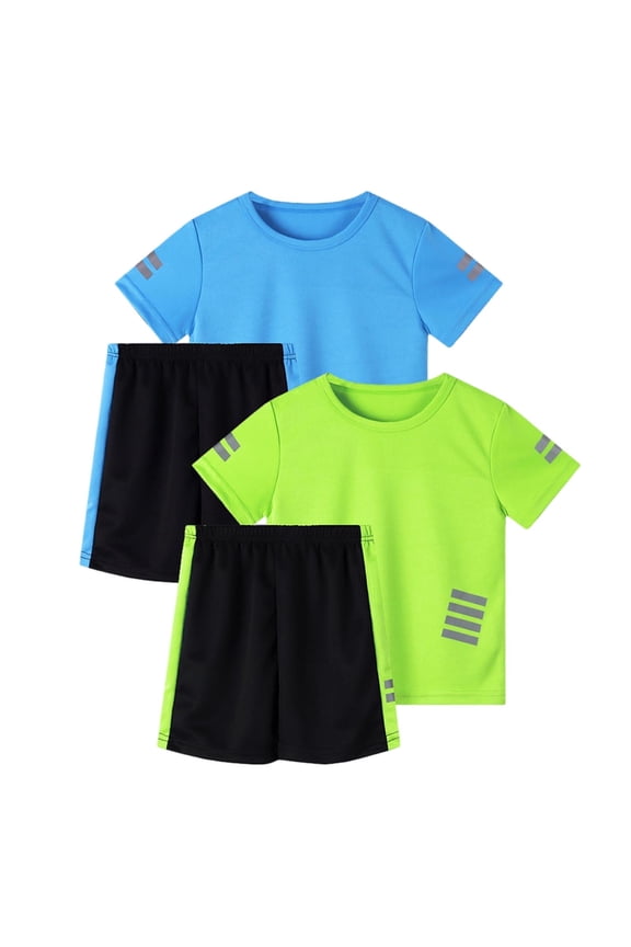 2 Pack Boys Outfits Summer Casual Short Sleeve Crewneck Althetic Top And Boyshorts Kids Clothes Boys Size 5-14