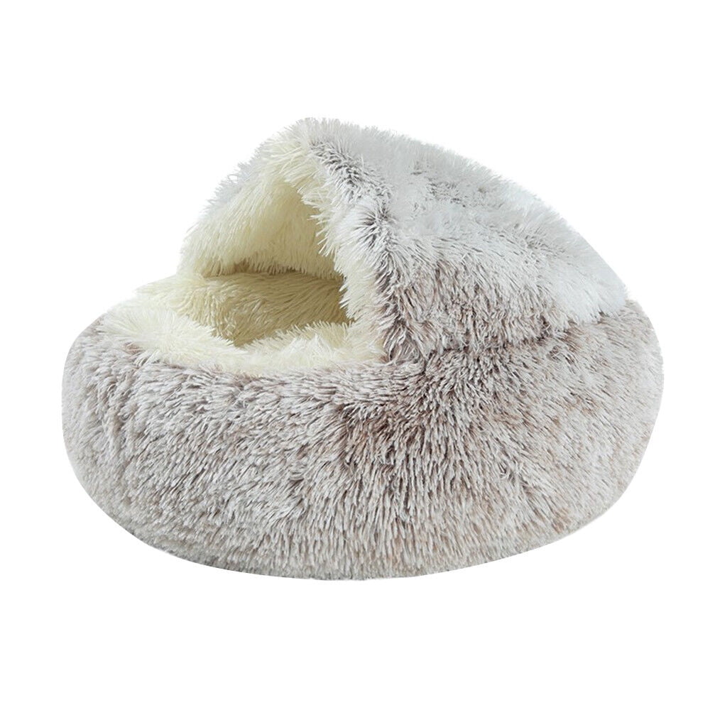 Pet Artist Dog Cave Bed Round Plush Cuddler Warm Cushion Igloo House Crate Cat Calming Bed