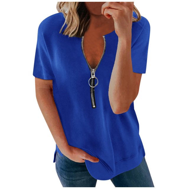 B91xZ Chemises pour Femmes à Rayures Manches Courtes Col Rond, Bleu TTG