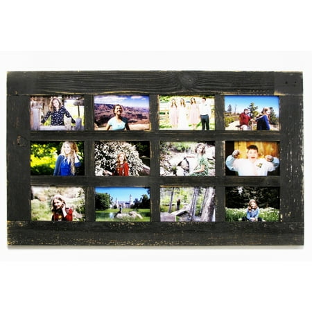 Window Style 12 Opening 4X6 Multi Photo Frame, Collage Picture Multiframe, Reclaimed Barn Wood Decorative Rustic Farmhouse Decor, Family Gallery Wall Display- (Best Way To Display Family Photos)