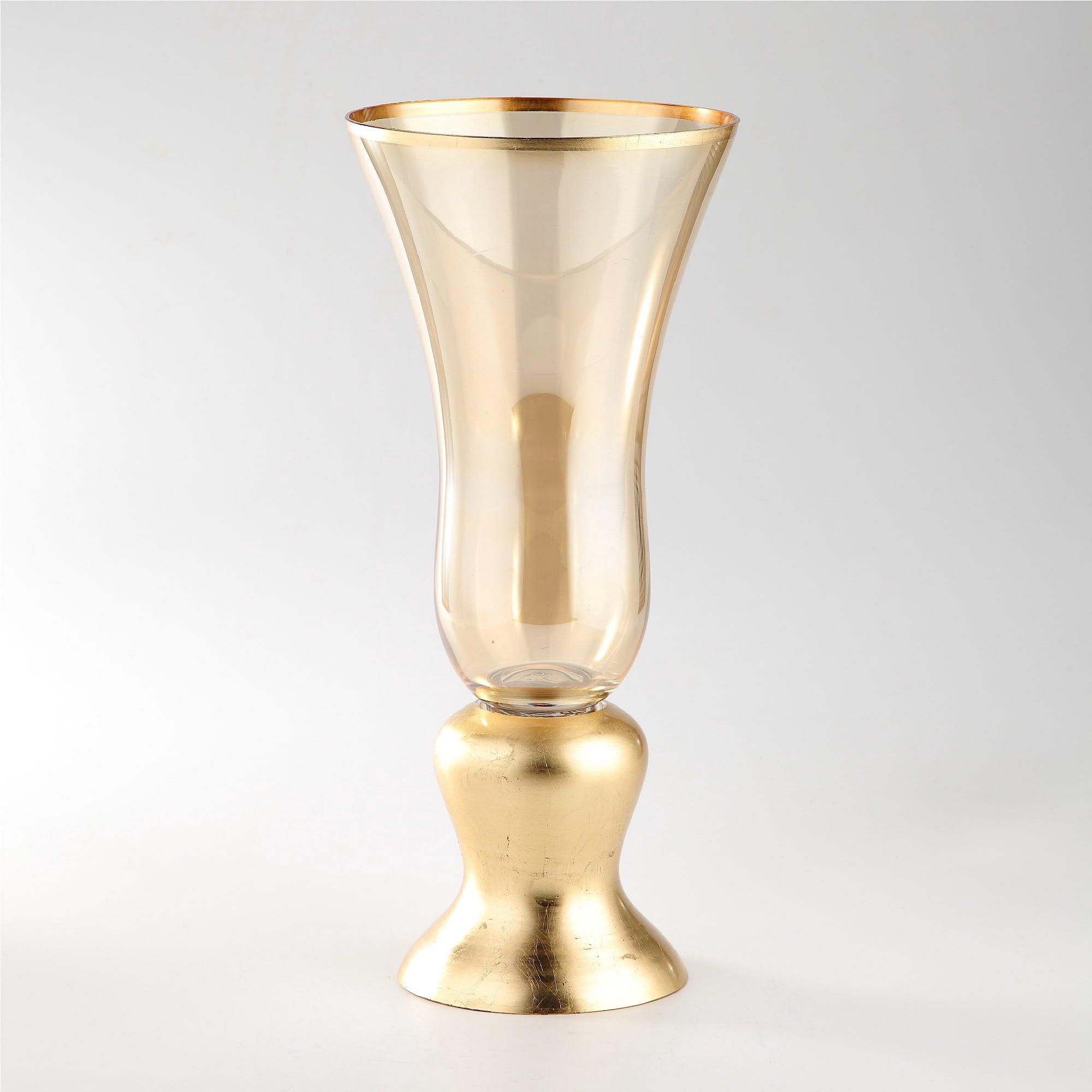 15.5" Translucent Gold Hurricane Glass Vase