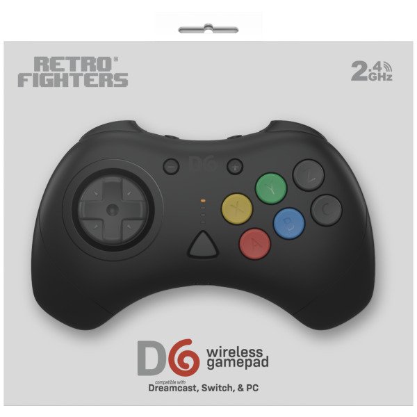 Manette Sans Fil Noire D6 Dreamcast pour Dreamcast, Switch et PC