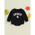 thumbnail image 4 of Aojekbee Baby Girls Boys Halloween Romper Ghost Letter Embroidery Round Neck Long Sleeve Casual Jumpsuit for Fall, 4 of 10