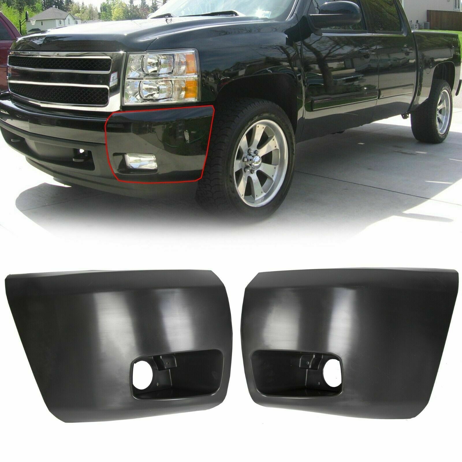 Bumper End Extension Caps Set Primed For 20072013 Chevy Silverado 1500