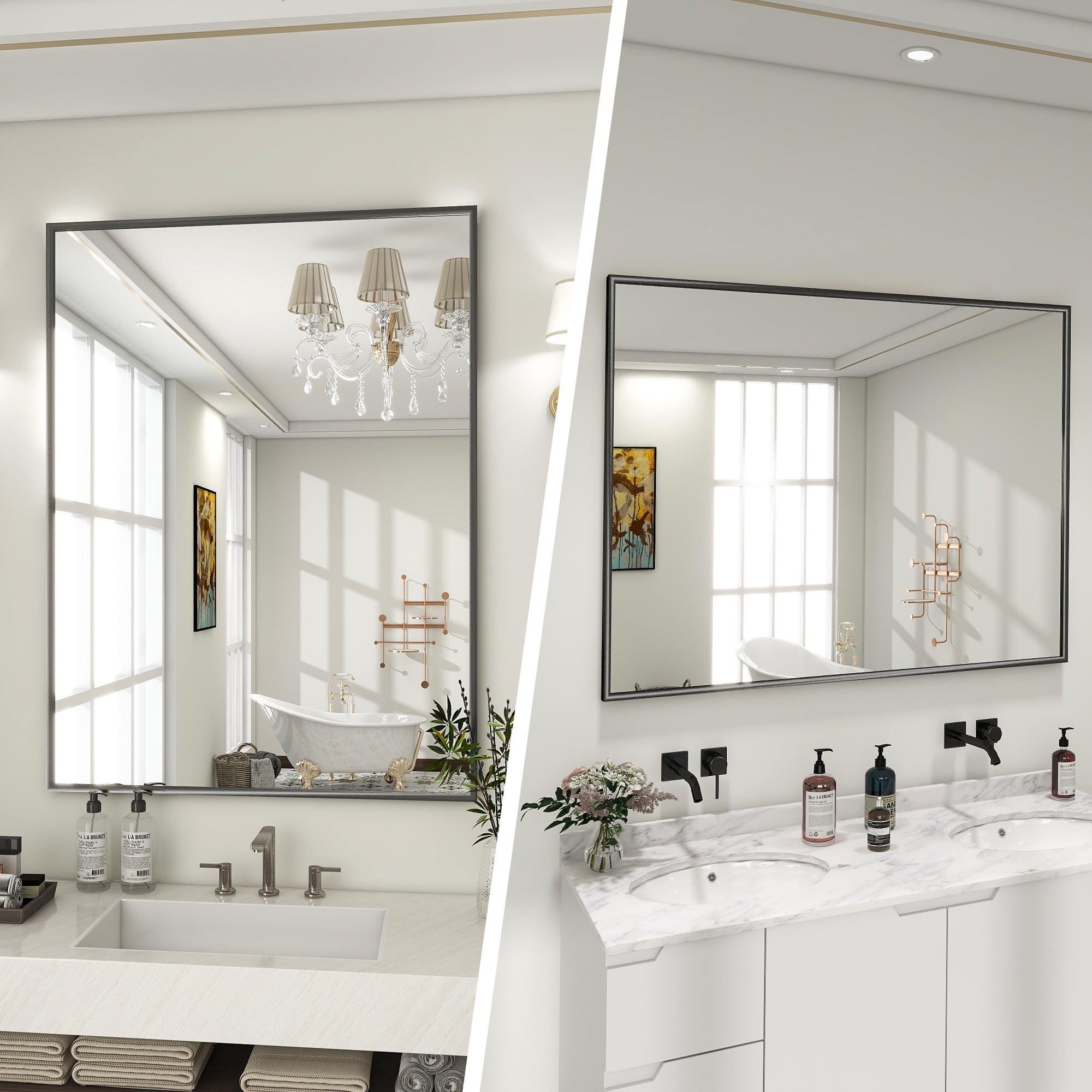 Gleamira 32"x40" Rectangular Bathroom Mirror Wall Mounted Mirror with Metal Frame, Black