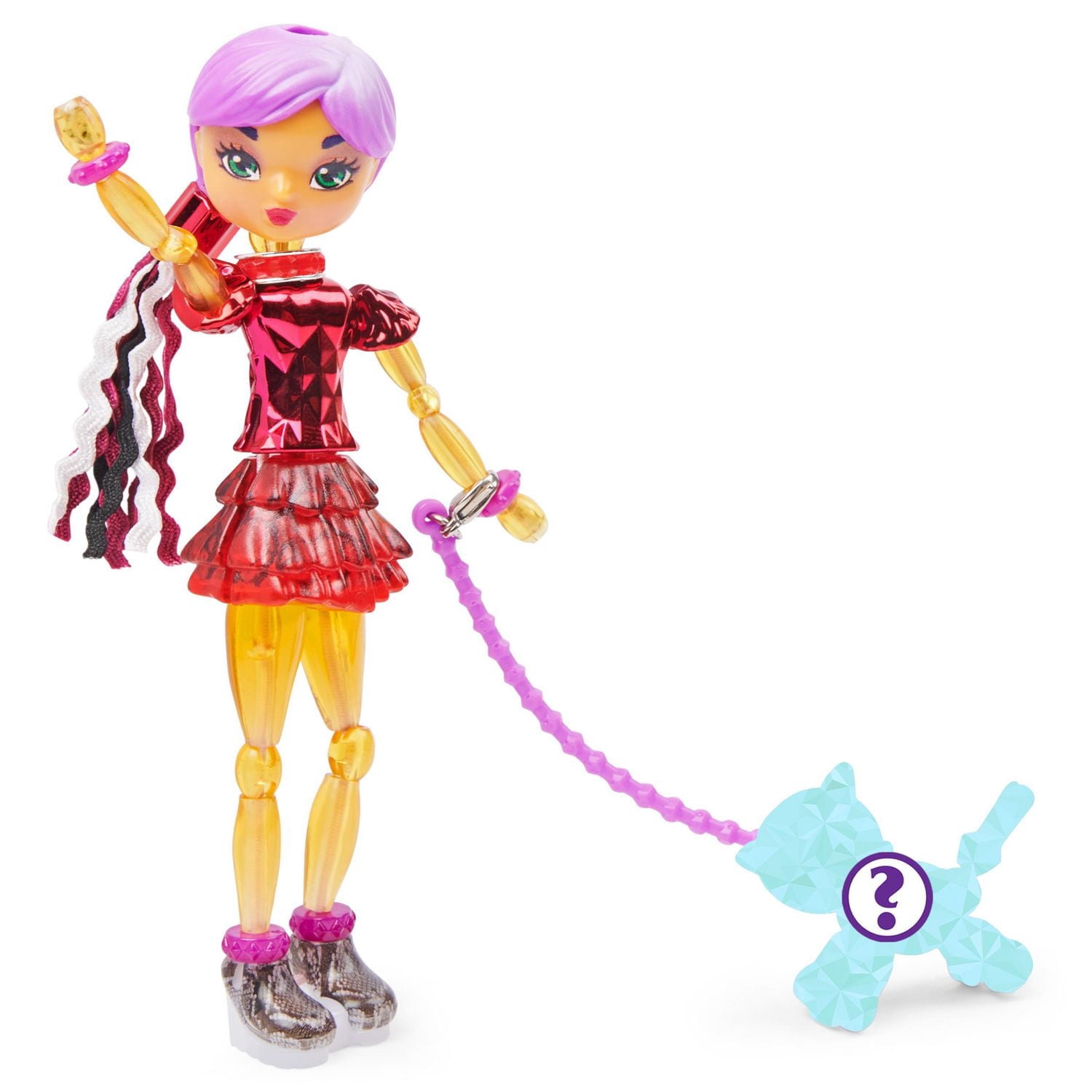 Twisty Girlz, Série 2, Poupée à transformer en bracelet à collectionner Ruby Spark avec Twisty Petz mystère