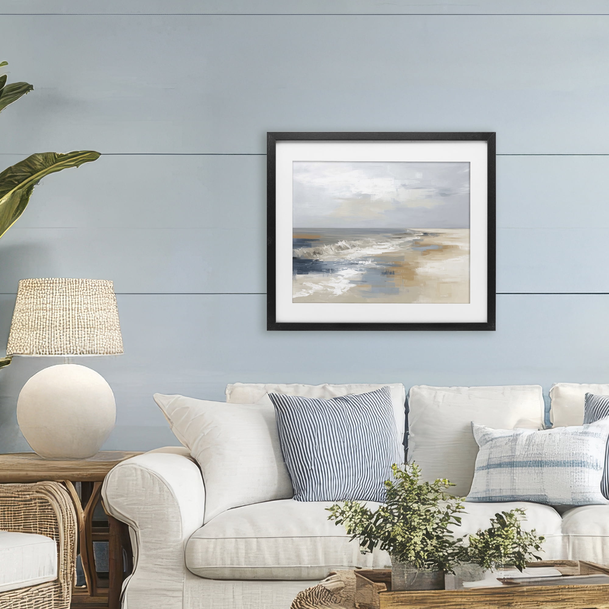 Stupell Industries Tranquil Beach in Neutrals Black Framed Print Under Glass, design by Kim Curinga
