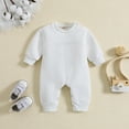 thumbnail image 2 of Baby Bodysuit Zipper Toddler Boys Long Sleeve Solid Letter Prints Fall Winter Rompers Kids Jumpsuits White, 6-12 Months, 2 of 8