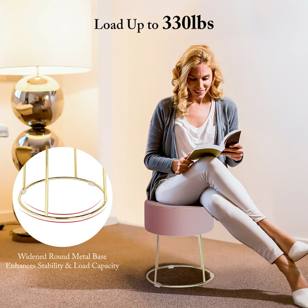 Finihen Round Velvet Ottoman, Footrest Stool, Vanity Chair, Velvet Footrest Stool Ottoman with Non-Slip Foot Pads for Bedside, for Living Room, Bedroom, Pink Finihen Round Velvet Ottoman, Footrest Stool, Vanity Chair, Velvet Footrest Stool Ottoman with Non-Slip Foot Pads for Bedside, for Living Room, Bedroom, Pink