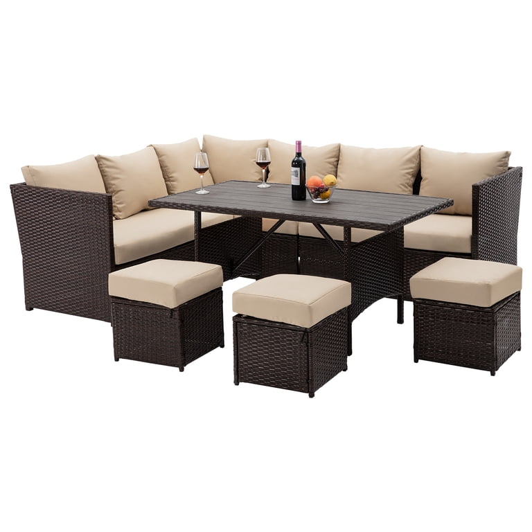 Danrelax 7-Piece Outdoor Conversation Set, Brown PE Rattan Wicker