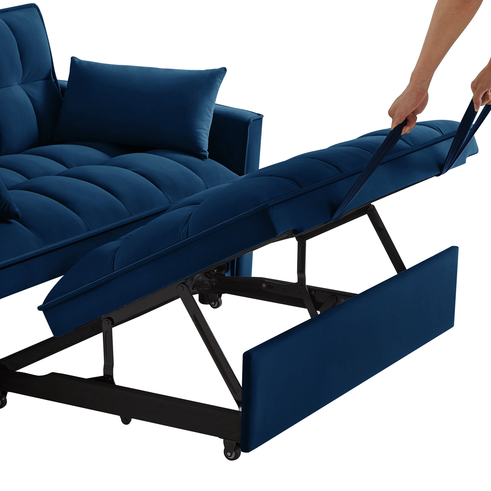 3 in 1 Convertible Sleeper Sofa Bed, 53" Modern Convertible Sofa Bed with 2 Detachable Arm Pockets,Velvet Pull Out Couch with Pull Out Bed for Living Room Furniture,Navy