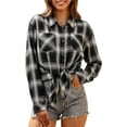 thumbnail image 6 of WARHORSEE Plaid Flannel Shirts for Women Long Sleeve, Loose Fit Womens Casual Flannels Button Down Shirts Blouses Tops, 6 of 9