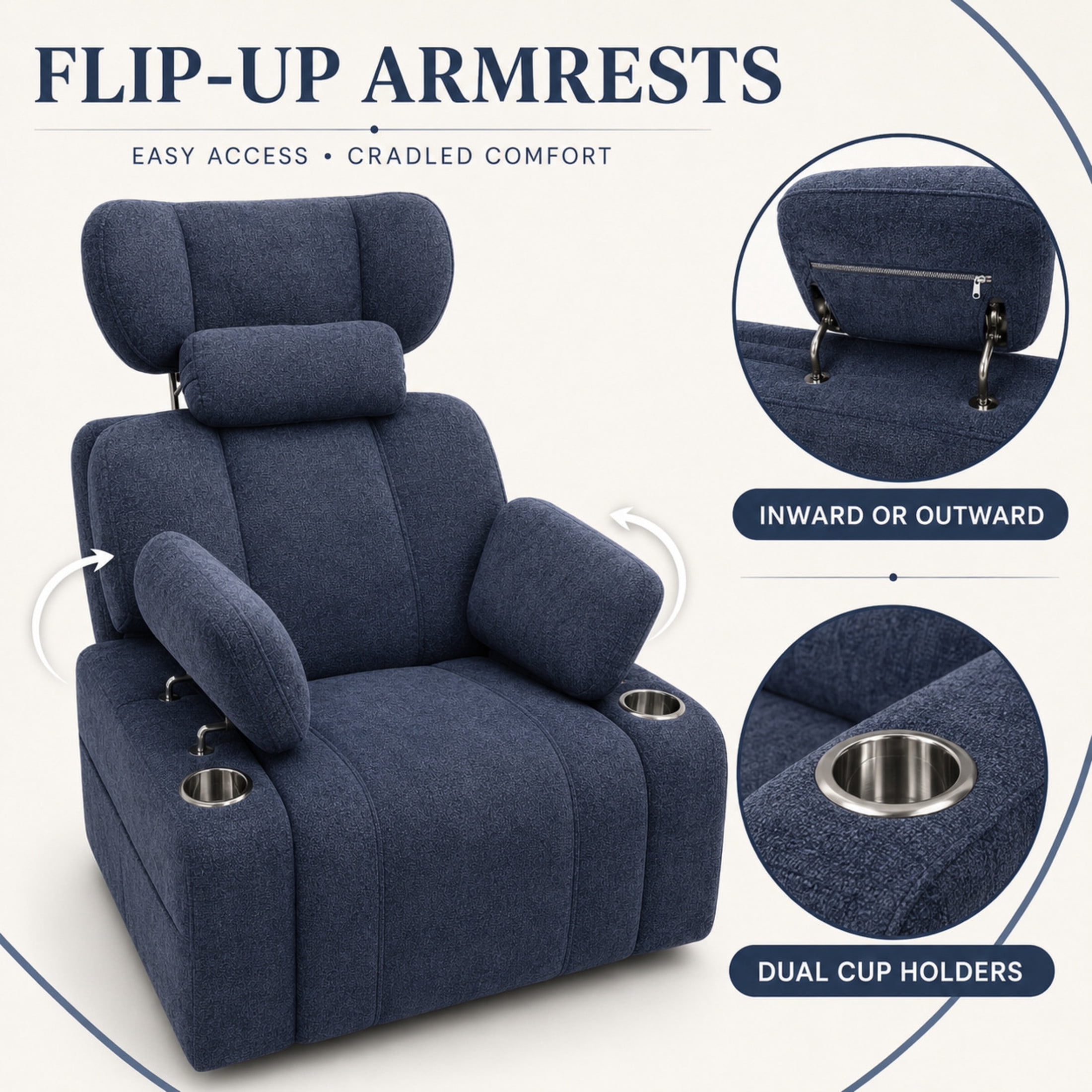 GDF Studio Turden 360° Swivel Manual Rocking Recliner with Detachable Neck Pillow, Versatile Lounge Chair, Blue