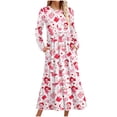thumbnail image 3 of Jinhomg Flowy Holiday Dress for Women Cute Valentine's Day Heart Print Maxi Dress Casual Comfy Long Sleeve Crew Neck Tiered Dresses with Pockets Flash Red M, 3 of 5