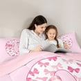 thumbnail image 4 of Erosebridal Pink Bow Letter O Full Size Comforter Sets for Girls Women, Cute Buffalo Ribbon Bedding Sets, Pink Reversible, 3 Pieces, 4 of 6