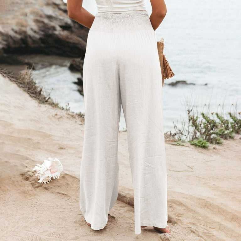 HOT HULXOIQQQEWV 573] Casual Cotton Linen wide leg Beach pants