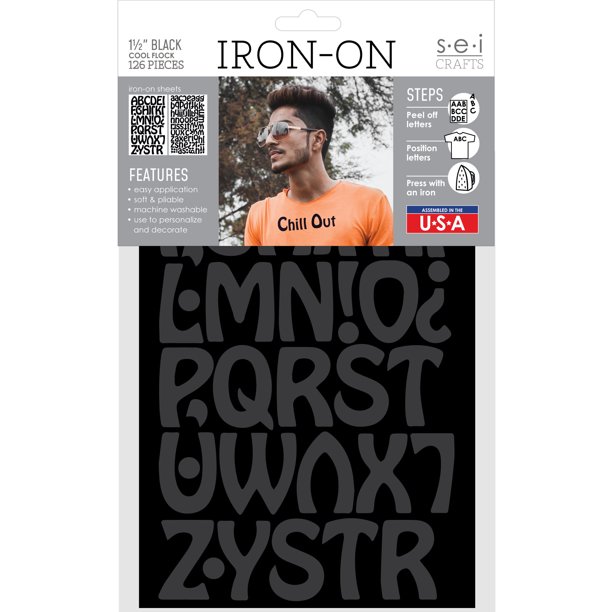 SEI 1.5 Inch Ironon Tshirt Letters, Cool Letters Flock Heat Transfers, Black