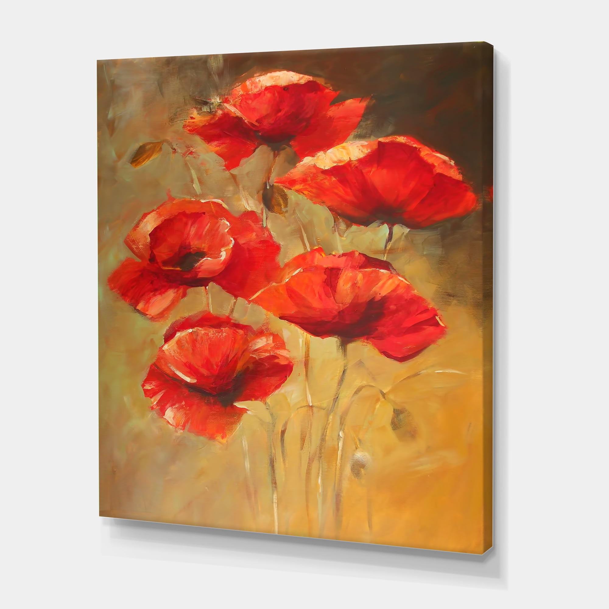 Designart ' Ancient Blooming Poppies II ' Traditional Canvas Wall Art Print