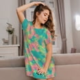 thumbnail image 3 of Logiee Colorful Palm Leaves Print Nightgowns for Women,Soft Short-Sleeved Lightweight Sleepwear, Loose Sleepshirts, 3 of 6