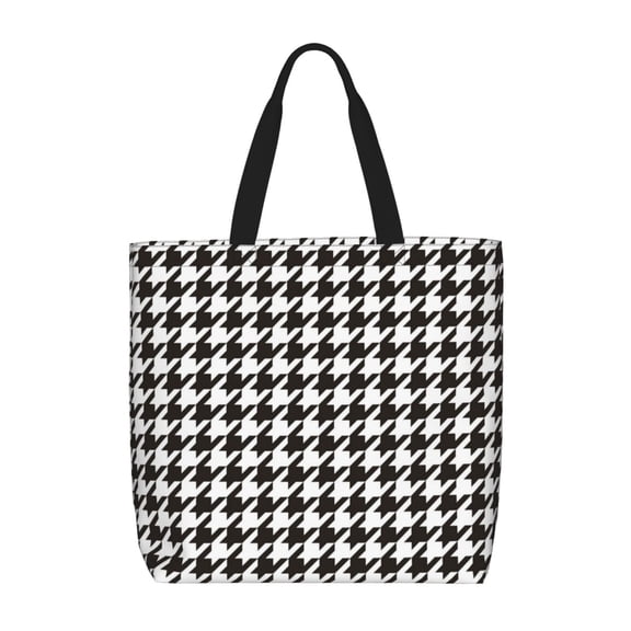 Vsdgher Houndstooth Black And White print Tote Bag for Women Shoulder Bag with Zipper Large Shoulder Bag Handle Handbag Portable Washable for Travel, Work